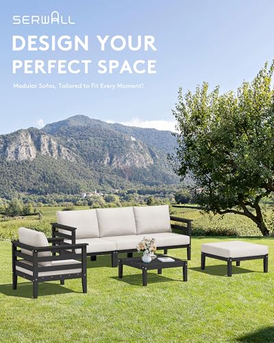 HDPE Outdoor Furniture Set (Black/Khaki / 10 Pieces)