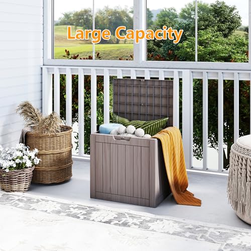 35 Gallon outdoor cushion storage deck boxes outdoor waterproof (Light Brown / 35 GAL)