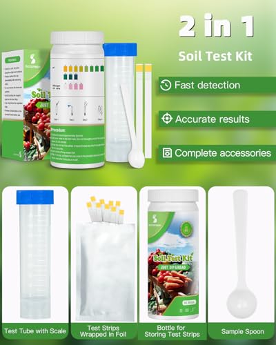 2-in-1 pH & Nitrogen Soil Test Kit, Home Soil Testing Kit for Lawns Gardening Grass Vegetables Nutrients, Soil pH Nitrogen Tester Strips Separately Sealed in Foils, Easy to Use, Rapid Results (60 Count)