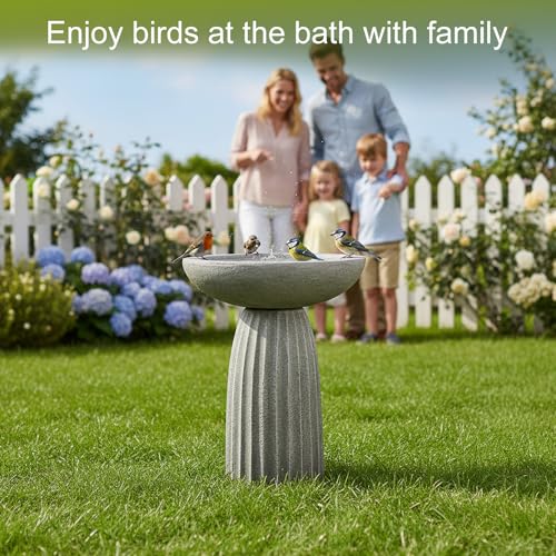 24.4" Pedestal Bird Bath for Outdoor (Concrete Gray)