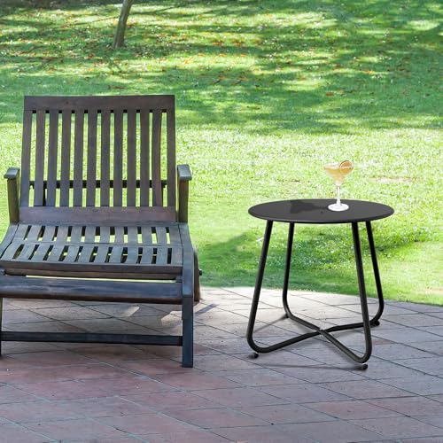 Patio Side Table Waterproof Round Metal Steel Weather Resistant Portable Outdoor and Indoor End Table for Garden Balcony Yard