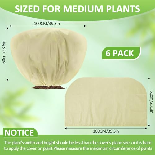 12 Pcs Winter Plant Covers Freeze Protection 39.4x23.6 Inch Horizontal Shrub Tree Rose Plant Protection Bags Frost Blanket with Drawstring for Fall Winter Outdoor Garden Planting