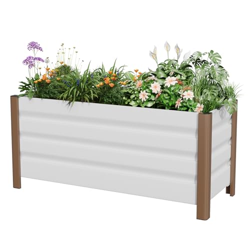 39"x16"x18" White Aluminum Raised Garden Planter Box (39x16x18 Inch / White W/ Bottom)