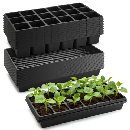 3 Inch Square Pots 2.9" Deep 18 Cell Seedling Trays with Water Collection Nursery 1020 Trays No Holes for Seeds Starting and Transplanting (18 Cells)