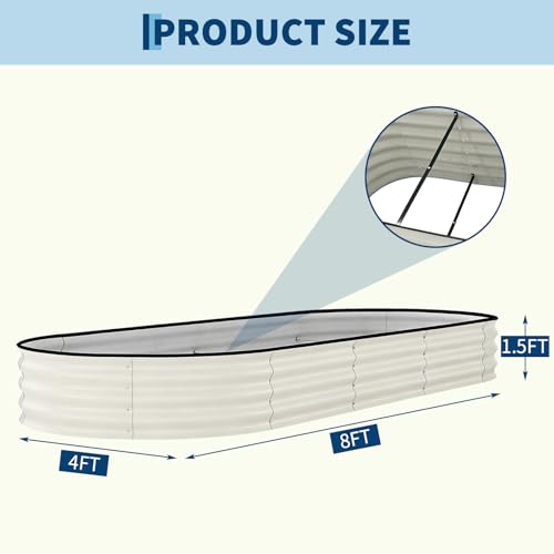 2 Pack 8x4x1.5ft Galvanized Raised Garden Bed (Beige-oval / 8x4x1.5ft 2pcs)