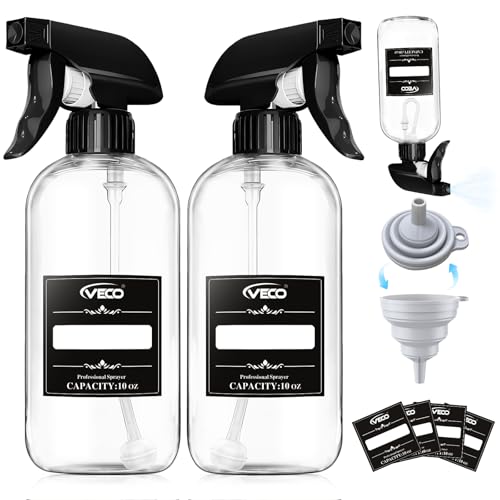 300mL (10oz) 360° Spray Bottles, 2-Pack — Adjustable Nozzle, Leak-Resistant spray bottles for Cleaning, Plants, Hair & Pet Use + Foldable Funnel (2 Count)
