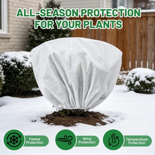 8 Pcs Plant Covers Frost Protection Bag 31.5"X23.6" Winter Reusable Plants Jacket with Drawstring Shrub Protection Wraps Bags Frost Blanket for Winter Outdoor Garden Plants (31.5 x 23.6 Inch / White)