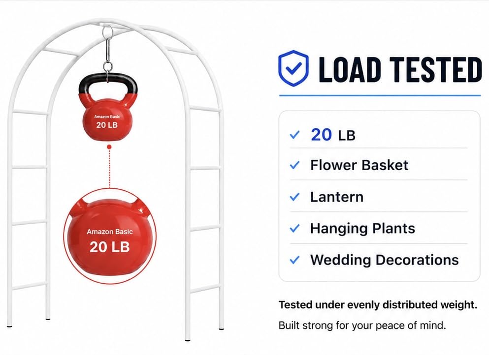 Metal Garden Arch Trellis for Climbing Plants 7.8ft Outdoor Arch Wedding Halloween Christmas Vine Trellis Pumpkin Archway Assemble Freely 2 Sizes White (White)
