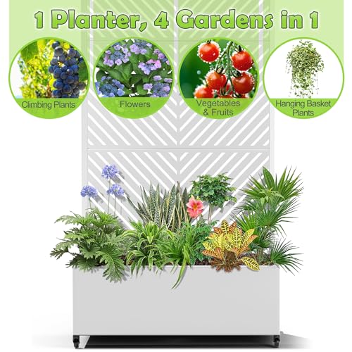 15.7"×70.9"×35.4" Metal Raised Garden Bed with Trellis and Wheels