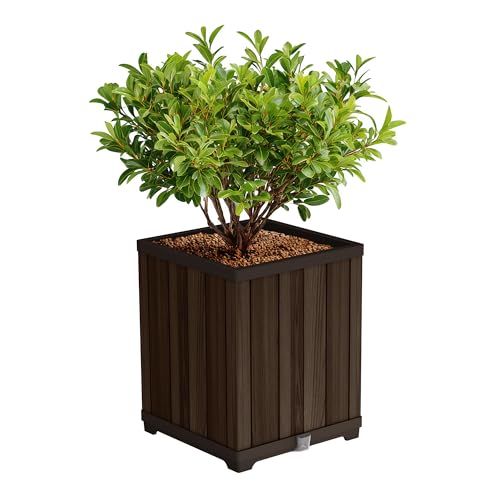 Signature 21.6 Inch Tall Square Large Wood Look Planter for Indoor or Outdoor Flower Pot Ideal for Patio Deck and Front Porch Decor