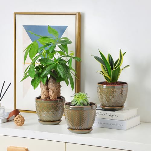 Sureasy Ceramic Indoor Plant Pots (Green / 5.6 inch)