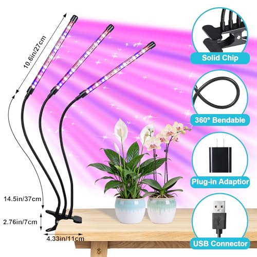 Indoor Plant Grow Light (Red+Blue+White-3 Head 1Pack)