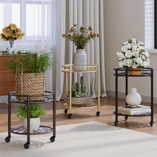 2 Tier Heavy Duty Rolling Plant Stand (2 Count)