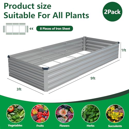 2PCS 9x3x1ft Galvanized Raised Garden Beds Kit