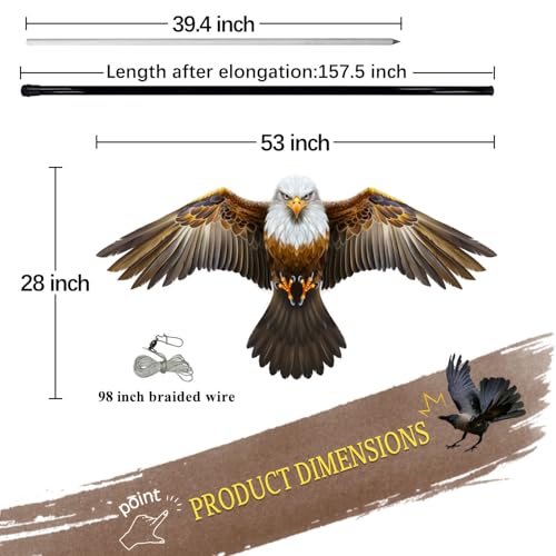 Bird Scarer Kite with 13ft Pole Bird Hawk Flying Kites (eagle kite with 4m pole)