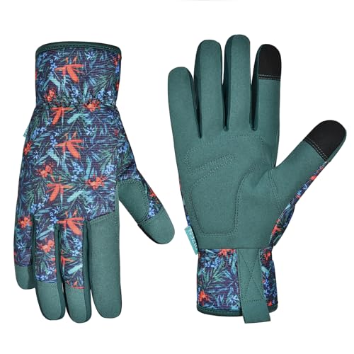 Gardening Gloves for Women and Men (Medium / Blue-red-green Flowers)
