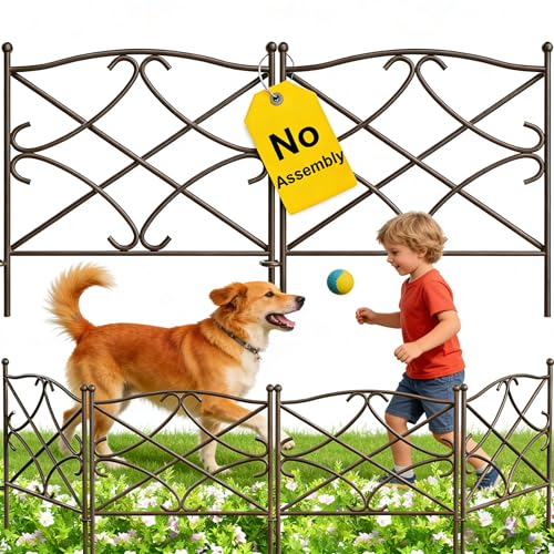 5 Panels Decorative Garden Fence 24in (Brown / 24in(H) x 10ft(L))