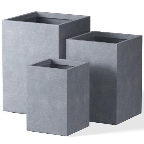Set of 3 Blue Gray Concrete Tall Planters 13" 11" 9" Dia (Slate Gray / 18.5" H, 15.7" H, 12.6" H)