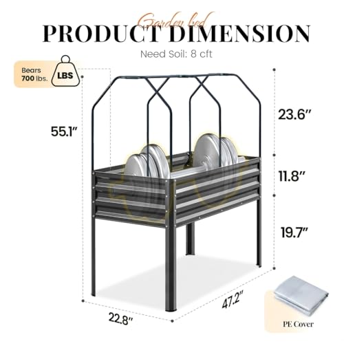 Large Raised Garden Bed with Large & Cover 48×24×56 in