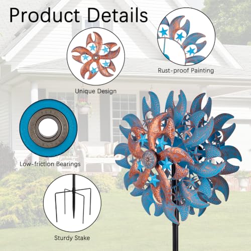 Wind Spinner Outdoor (13‘’Blue Copper with Star)