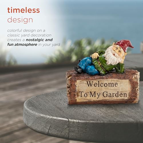 9" Tall Outdoor Garden Gnome and Welcome Sign Yard Statue Decoration
