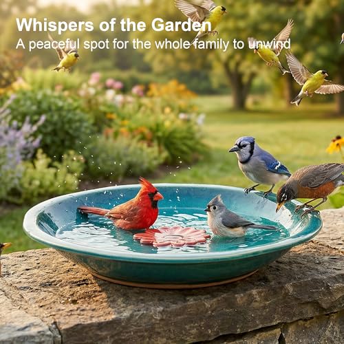 12.2'' Ceramic Birdbath & Birdfeeder for Small Birds Outdoors
