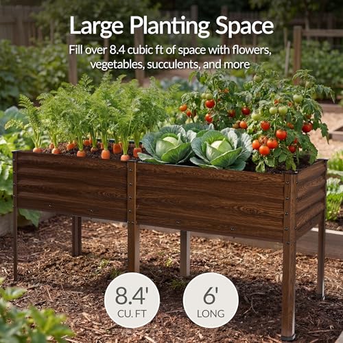 72x24x30in Non Toxic Galvanized Raised Garden Bed (72x24x30in / Dark Brown Wood Grain)