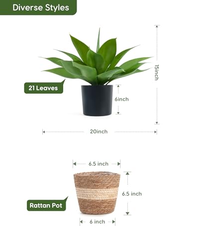 Fake Agave with Rattan Pot