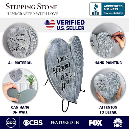 Elegant Resin Stepping Stone (You’re Forever in Our Hearts Angel Wing Stepping Stone, 9.5" Garden Decorative Memorial Resin Figurine)