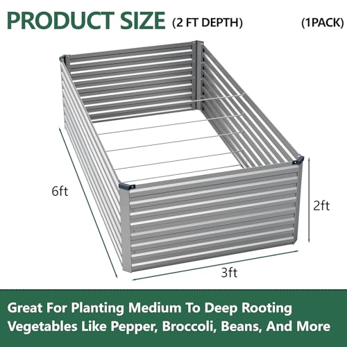 6x3x2ft Galvanized Raised Garden Bed
