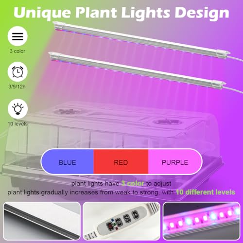 36 Pack 4 Inch Clear Plant Pots & 3 Pack 12 Cell Nursery Pot Trays with Humidity Dome and Growing Lights for Seed Starting (39 Count)