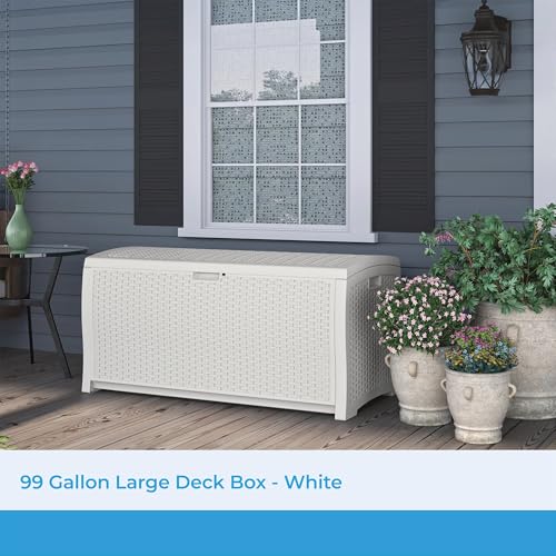 99 Gallon Wicker Horizontal Outdoor Deck Box with Hinged Lid