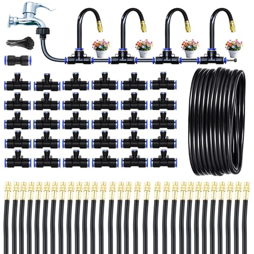 98Ft Greenhouse Drip Irrigation Kit Automatic Irrigation System 360°Adjustable 30 Brass Spray Nozzles 1