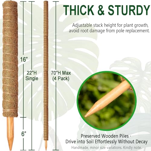 4 Pack 22 Inch Stackable Moss Pole (4 × 22 Inch)