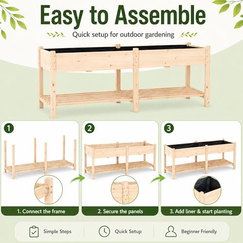 72 in Raised Garden Beds Outdoor Fir Wood Planters for Outdoor Plants (Natural / W72X D23.5X H30in)