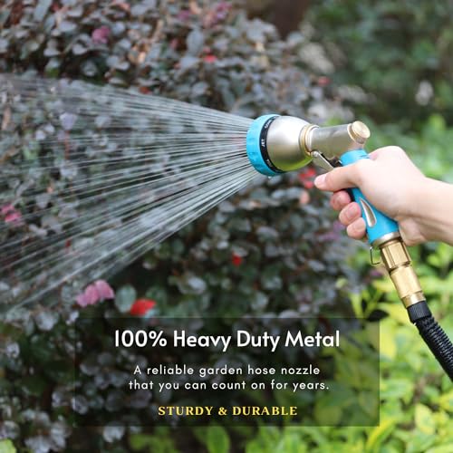 100% Metal Garden Hose Nozzle Sprayer with Ergonomic Handle