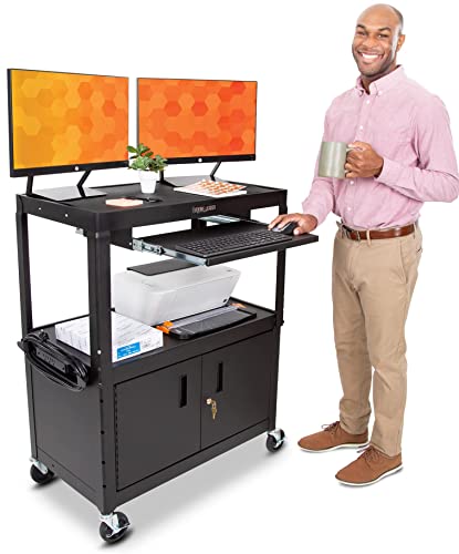 Line Leader Large AV Cart with Locking Cabinet (Cabinet / 32" L x 18" D x 42" H)