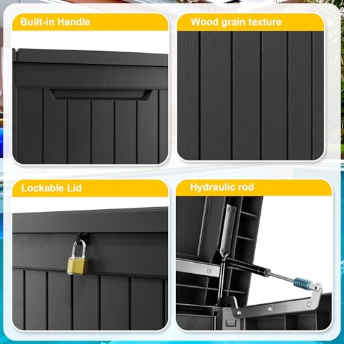 Deck Box 280 Gallon Large Outdoor Storage Box (Black / 281 Gallon)