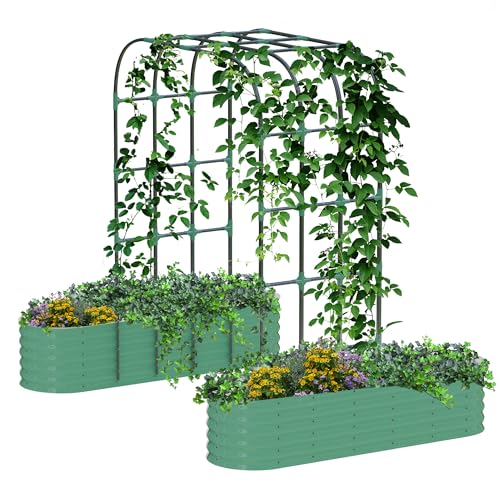 Galvanized Raised Garden Bed with 96 in Tall Vertical Arch Trellis