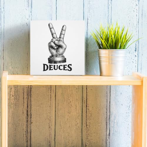 Funny Bathroom Decor Deuces Wooden Box Sign 5 x 5 Inches (White 1622 / Wooden box（5.1 x 5.1 inches）)