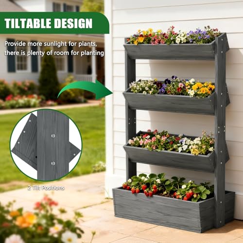 Wood Vertical Raised Garden Bed (Gray Wood Color / 18 x 30 x 55in, 4 Tier)
