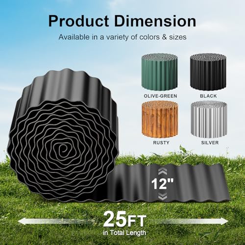 Corrugated Garden Edging Border (Black / 12 Inch×25 Ft)