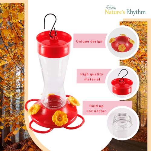 Bird Feeder 4 bee Guard Plastic Yellow Flowers Feeding Port 8oz Glass Pinch Waist Hummingbird Feeder