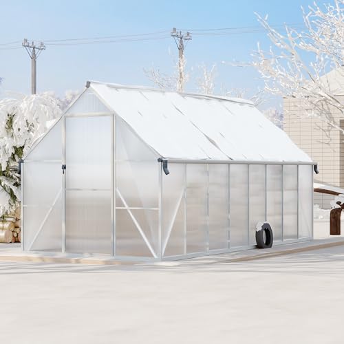 8X16FT Polycarbonate Greenhouse with Aluminum Frame (Silver / 8X16FT)