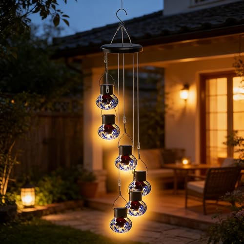 Solar Powered Hummingbird Feeder with Wind Chime Elegance (ocean)