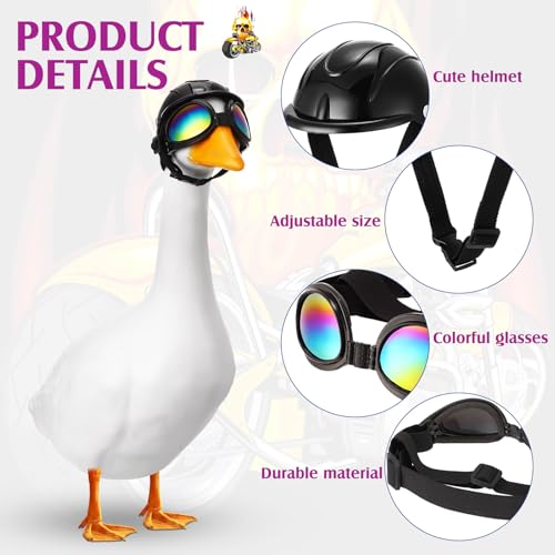 2 Pcs Helmet and Goggles Porch Goose Outfits Motorcycle Helmet Sunglasses for Plastic 23" Lawn Goose Statue Clothes Decoration Party Patio Yard Art (2 Count)