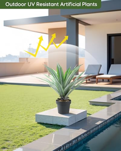 Artificial Agave Plant in Black Pot with Real Stone Pebbles