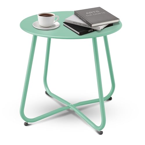 Patio Side Table Waterproof Round Metal Steel Weather Resistant Portable Outdoor and Indoor End Table for Garden Balcony Yard