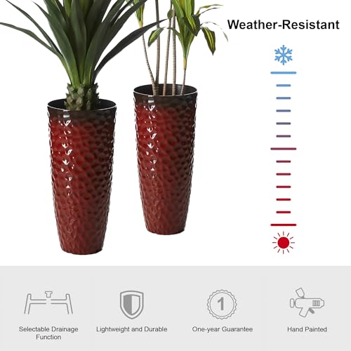 31" H Large Plastic Tall Planters (31"H / Gradient Red)