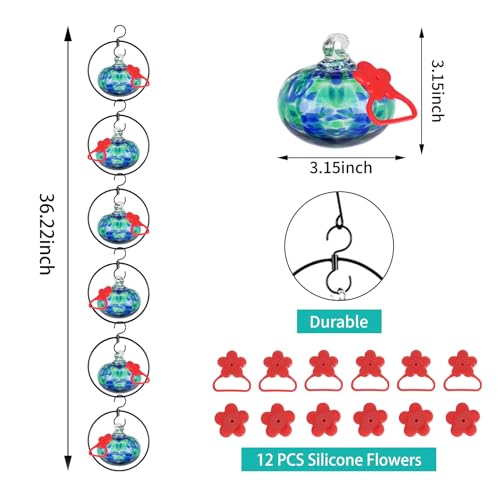 6 Pack Circular Hummingbird feeders for Outdoors Hanging (Blue-green)